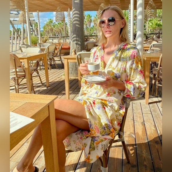 NWOT Zara M Bohemian Lagenlook Garden Girl Euro Resortwear Floral Midi Dress - Picture 2 of 15